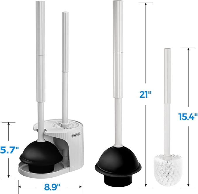 FORASTO 2in1 Toilet Brush & Plunger Set, Bathroom Essentials for Apartment | 21" Extended, Apartment Must Haves, Accessories Decor, Essentials, New Home Storage, Scrubbing Tools, Supplies, Dark Gray