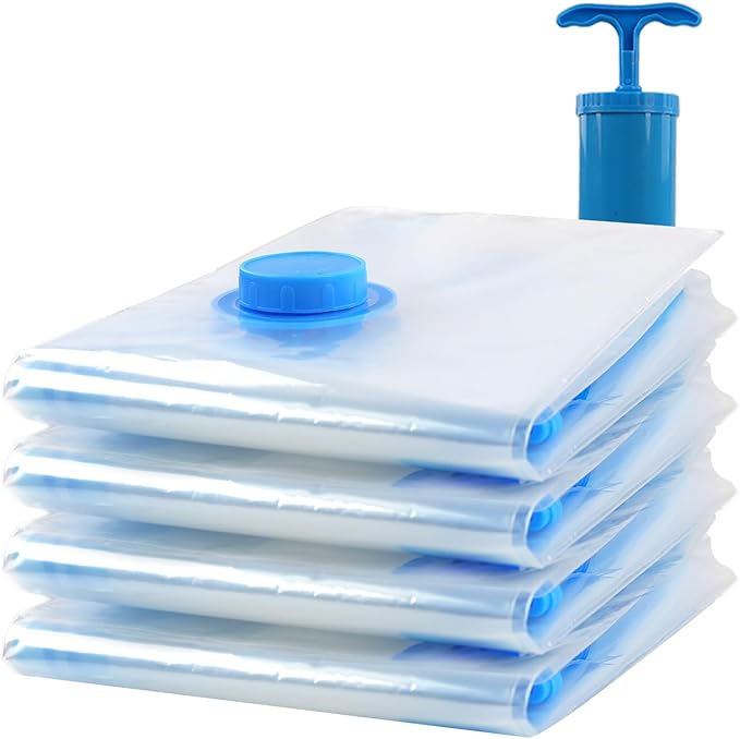 4 Pack Vacuum Storage Bags, Space Saver Bag Vacuum Seal Bags for Clothing Travel Moving Blankets Pillows Storage and Organization, Hand Pump Included (100 X 80 cm)