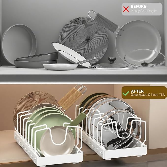 Pull Out Pot Lid Organizer | Cabinet Pan Rack, 10 Dividers
