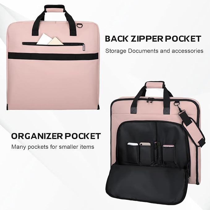 Goloni Garment Bag For Men Women Travel & Business,Hanging Clothes & Multiple Compartment,Waterproof Foldable Suit Bag Pink