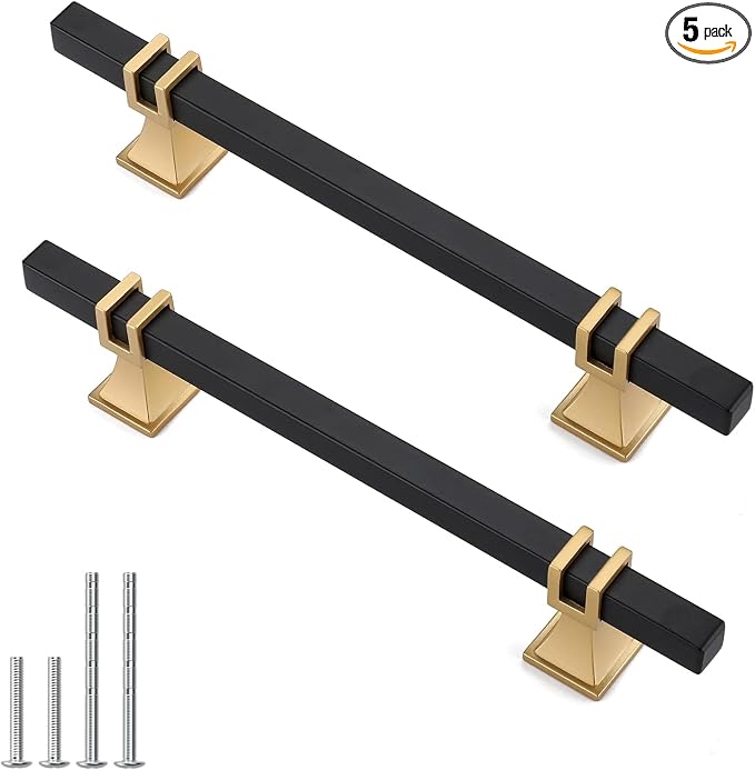 5 Pack 5 Inch Black and Gold Cabinet Pulls Black and Gold Cabinet Handles Kitchen Cabinet Handles Dresser Drawer Pulls Kitchen Cabinet Hardware