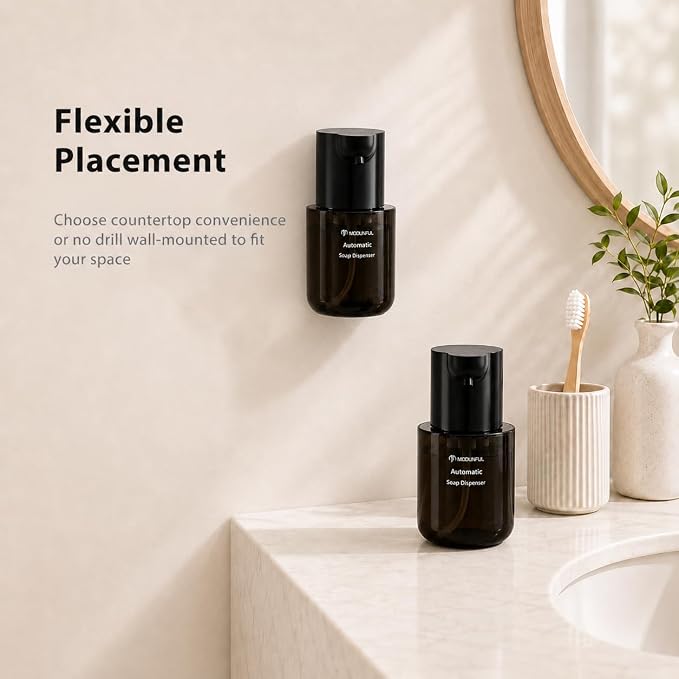 Automatic Foaming Hand Soap Dispenser - 13.5oz modunful M2 DA1501 Black | Wall Mount Countertop, Type-C Rechargeable, Transport Boby, Touchless, Delicate Foam
