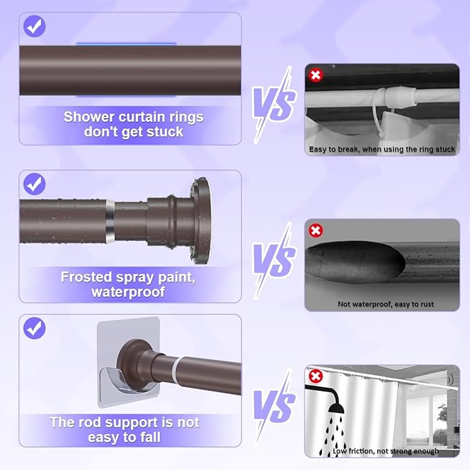 Bronze Shower Curtain Rod 28-48 Inches Adjustable Tension Curtain Rod Spring Shower Rod for Bathroom Heavy Duty Tension Rod for windows