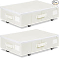 Vincona Under Bed Storage with Wheels, Rolling Under Bed Storage Containers with Label Holders for Clothes, Shoes and Blankets, Underbed Storage Organizer with Cover, 2 Pack Beige (23.6x15.7x7.28 in)