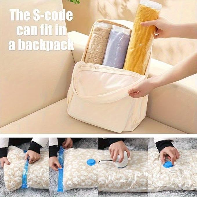 16pcs Vacuum Compression Bags with Electric Pump, Vacuum Seal Storage Bags Space Saver Travel Size for Storage for Luggage, Vacuum Storage Bags for Clothes, Bedding, Pillows, Quilts, Blankets