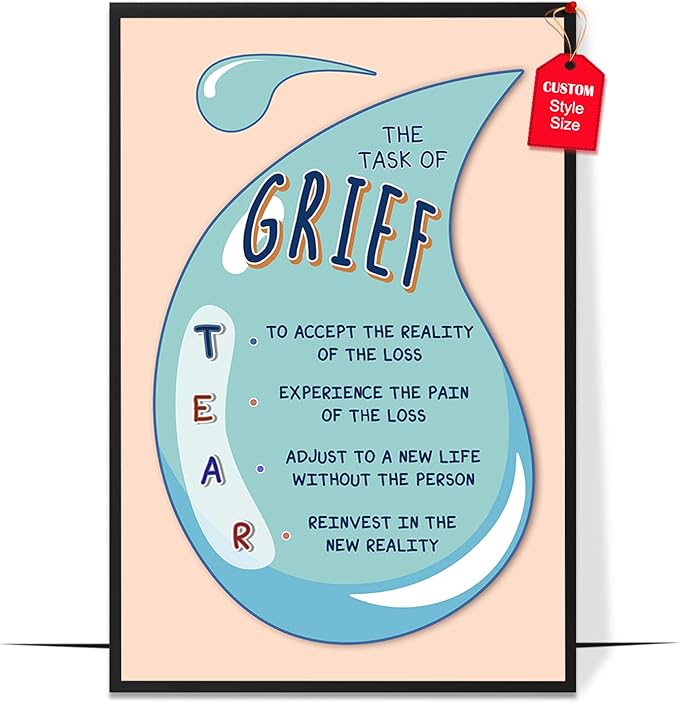 LOLUIS Mental Health Poster, Boho Therapy Tools Educational Supplies Art Print Classroom School Office Decor (Grief Bereavement Loss, Custom Frame Type)