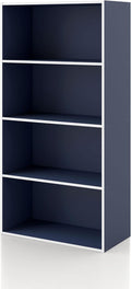 Homes: Inside + Out Apexa 4-Tier Cube Storage Organizer Shelves, Stackable Wood Bookcase Fits Cubby Bins for Organization, Dorm Teen Room Decor & Home Office, Steel Blue