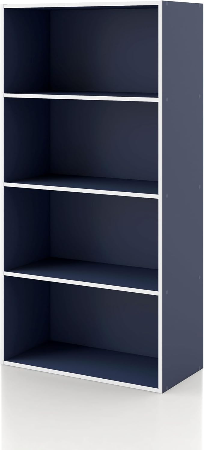 Homes: Inside + Out Apexa 4-Tier Cube Storage Organizer Shelves, Stackable Wood Bookcase Fits Cubby Bins for Organization, Dorm Teen Room Decor & Home Office, Steel Blue