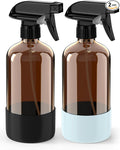 Bontip Glass Spray Bottle with Silicone Sleeve Protection, Amber Glass Spray Bottle Set for Window Cleaner Aromatherapy Facial Hydration Watering Flowers Hair Care 2 Pack/16 oz (Black & Blue, 16 oz)