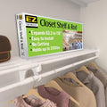 EZ SHELF - Hanging Shelf - Closet Rod - Expands 63.3-118” - White, Closet Shelves - Strong, Holds 200 lbs - DIY, Easy Install - to 2 Side Walls - Alternative to Wire Shelving
