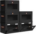 Homsorout Large Closet Storage Bins - Collapsible Clothes Organizer with Handles & Window, Decorative Boxes with Lids, Linen Closet Organizers for Living Room, Dorm, 5 Pack, Black