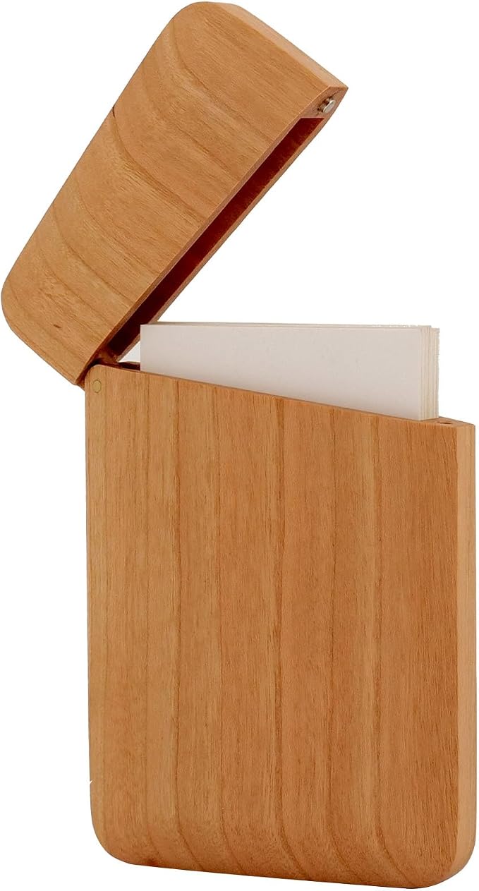 Wood Business Card Holder Wooden Magnetic Business Card Case Portable Simple (Cherry)