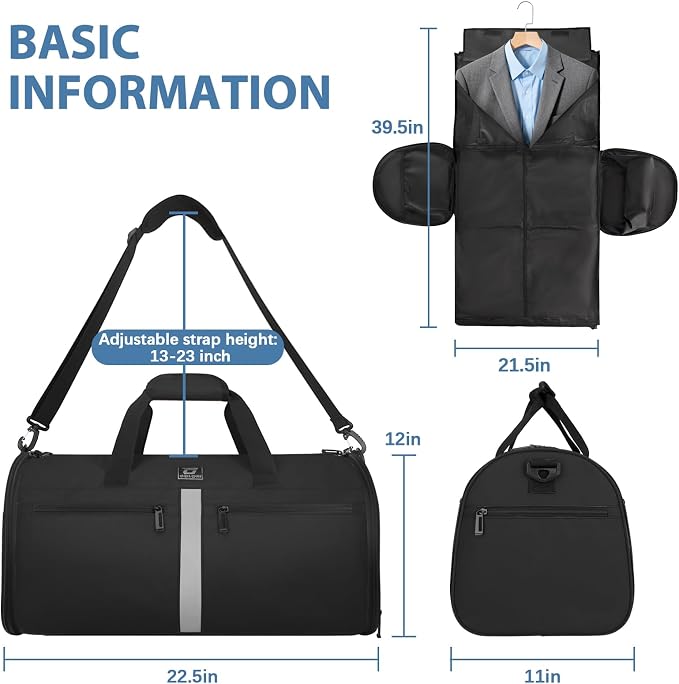 Garment Bags for Travel,50L Carry on Convertible Garment Duffle bag with Shoulder Strap,3 in 1 Hanging Suit Travel Bag with Shoulder Strap