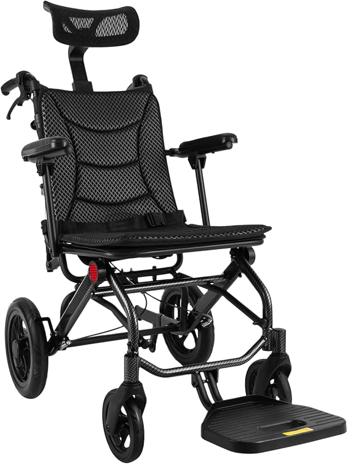 Reclining Wheelchair for Seniors, 280 lbs Capacity Foldable Transport Chair with Adjustable Backrest 90-175°, 18 Inch Wide Seat for Elderly Disabled Patients