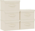 Fabric Storage Bins Cube Organizers with Flip-Top Lid and Handles,Storage Boxes for Organizing Home,Office,and Closet,Beige,5 Pack 13 X 9.1 X 7.9 in