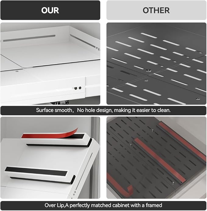 Pull Out Cabinet Organizer With Raising Pad for Framed Cabinets,Adjustable Depth(12.8"-17.5") And Width(14.8"-20.5"),Slide Out Drawers,No Drill Design,Heavy Duty Storing,White