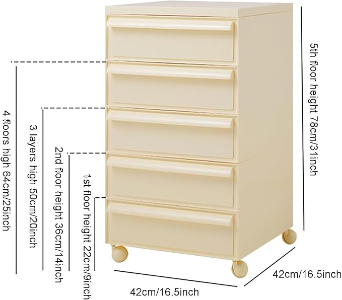 ELEFOCUS 5 Stackable Plastic Storage Bins, rotatable Storage cabinets and Drawers, Bedside Storage Units(Size:42x42x78cm(17x17x31inch),Color:Yellow1)
