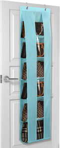 Lirex Over The Door Purse Organizer, Space-Saving Medium and Large Handbag Storage Organizer Clothing Closet Hanger, Light Blue