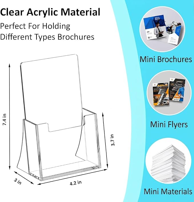 Acrylic Brochure Holder 4 Inch, 4 Pack Clear Brochure Display Stand, Plastic Pamphlet Holder for 4x9 Inches Flyers Literature Magazines Booklets Journals Menu, Desk Holder, Countertop Organizer | Clear Brochure Display Stand, Plastic Pamphlet Holder, F...