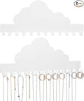Hicarer 2 Pack White Cloud Necklace Holder Wall Mount with 24 Hooks Adhesive Metal Jewelry Organizer Nursery Wall Decor Kids Room Storage for Earrings Bracelets Rings Keys