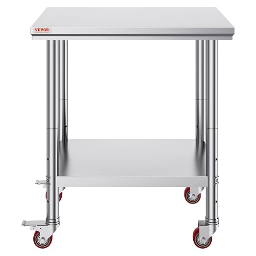 VEVOR Stainless Steel Work Table 30 x 24 x 33 Inch Prep Table with 4 Caster