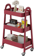 DUMOS 3 Tiers Rolling Cart, Utility Cart, Metal, White | Mobile Storage, Lockable Wheels, Utility Shelving Unit, Kitchen, Bathroom, Laundry, Narrow Places