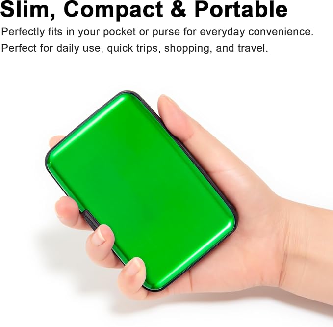 Credit Card Holder, RFID Blocking Metal Card Wallet for Women Men Slim ID Card Holders Protector Aluminum Business Hard Case (Green)