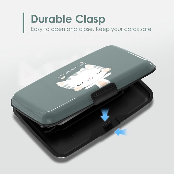 Mini RFID Blocking Credit Card, Cute Cat Wallet Credit Cards Holder Business Card Case Aluminum Metal Travel ID Case for Men Women