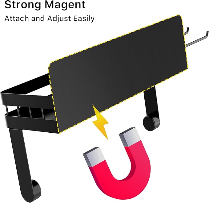ZUNTO Magnetic Paper Towel Holder for Fridge, Strong Magnet, No Drill | Black Kitchen Organizer with Spice Shelf and 2 Removable Long Hooks for Hanging