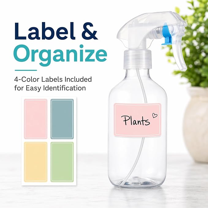 Leakproof Spray Bottle 2 Pack 10 oz, Ultra Fine Mist Sprayer | PET Plastic, 300ml Each, Safety Lock Clip, Leak Proof, For Hair Styling, Plant Misting, Cleaning, Refillable