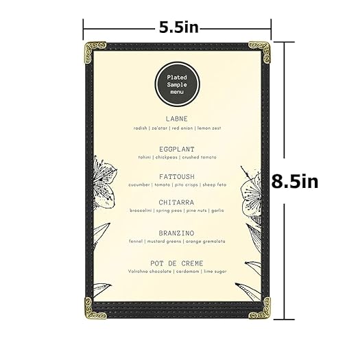 Goodsmart Restaurant Menu Covers – 25 Pack Black 2-View, Top-Loading Menu Holders, Vinyl & Plastic Café Menu Covers, Clear Menu Sleeves, Fits 5.5" x 8.5", Leather-Style Design, Gold Corners