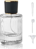 50ml/1.7 Oz Glass Spray Bottle Perfume Atomizer,Round Glass Perfume Travel Refillable Spray Bottle Empty with 3 Kinds of Dispenser (Clear2)
