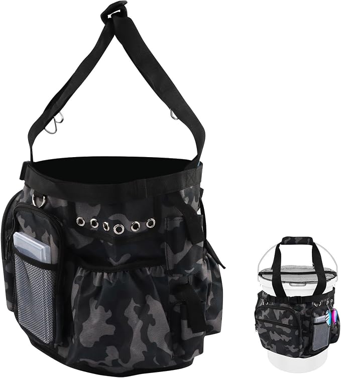 Fishing Bucket Organizer for 5 Gallon Bucket,Outdoor Ice-Fishing Tackle Bag with Bait Buckets Cover,Adjustable Buckle,Multi-Pockets for Fishing Gear & Accessories Storage