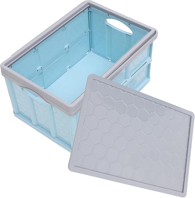 Collapsible Storage Bins with Lids, Folding Plastic Stackable Utility Crates 30L, Plastic Tote Storage Box Container Stackable Folding Utility Crates for Clothes Books Snack Shoe and Grocery Storage