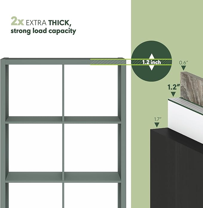 Furinno Cubicle 8-Cube Book Shelf, Extra Thick Frame Bookshelf, Sage Green | 14.6" x 30" x 58", Horizontally & Vertically Reversible Bookcase with Open Back, for Living Room, Bedroom, Home Office