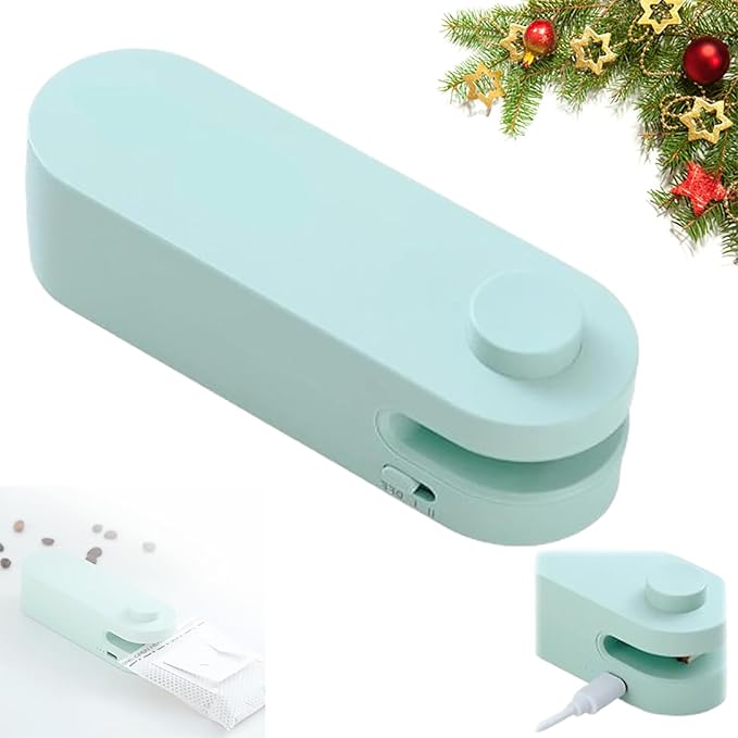 4 in 1 Mini Bag Sealer, 2024 New Mini Bag Sealer with Cutter USB Rechargeable Chip Bag Sealer Heat Seal Portable Bag Resealer for Plastic Bags Snacks & Food Storage Chip Bag Sealer (Green, 1pcs)