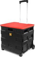 MaxWorks 50919 Portable Rolling Folding Dolly – Black Collapsible Utility Cart with Durable Wheels, Extra Storage & Easy-Fold Design for Shopping, Teaching, and Office Use