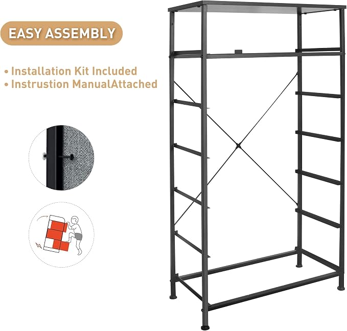 Mifuro Tall Dresser for Bedroom, Vertical Storage Organizer Tower with 7 Drawers, Chest of Drawers with Fabric Bins, Steel Frame, Wood Top for Bedroom, Closet, Entryway- Grey