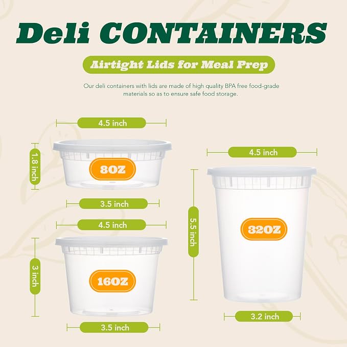 Glotoch Soup Containers With Lids, 48 Pack 8 oz(1 Cup) Deli Containers, To Go Container, Freezer Container For Food-Microwave, Freezer & Dishwasher Safe,BPA-Free, Reusable&Stackable