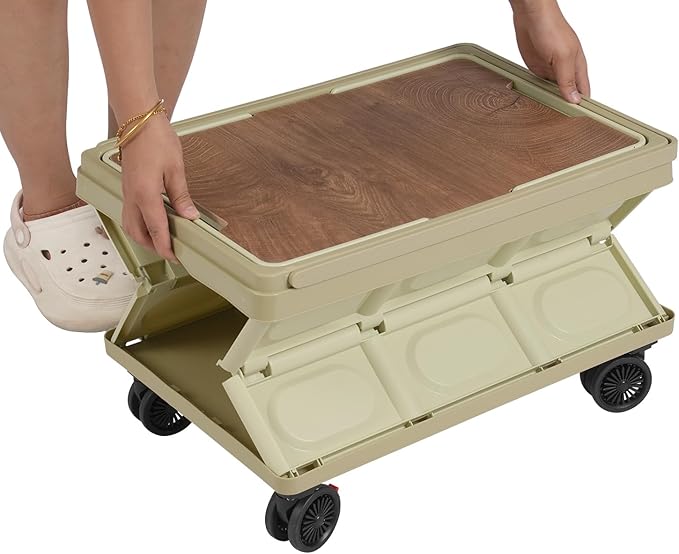 Collapsible Storage Carts, Movable Utility Cart, Camping Storage Bins, Multi-Functional Storage Trolley w/Wheels, Storage Handcart for Kitchen/Bedroom/Office for Books/Toy/Tools (Green)