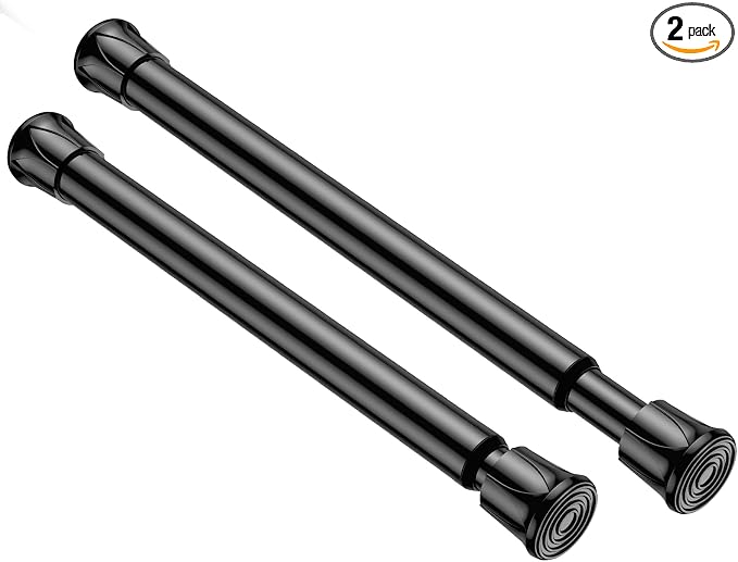 2 Pack Spring Tension Curtain Rod 8 to 12.5 Inch, DIY Mini Curtain Rods No Drill for Slim Window Cupboard Closet Sidelights, Black