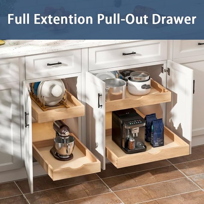 Pull Out Cabinet Drawers - 6x2 Size Options (12-23'W,18-21'D), Pre-Assembled with Soft Close Slides, Solid Beechwood, Easy Installation(26'W x 18'D)