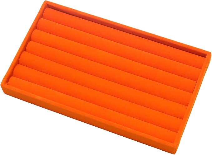 Velvet Jewelry Trays for Drawers, Orange Stackable Jewelry Drawer Organizer Inserts, Ring Earring Necklace Bracelet Holder Organizer Storage Display Tray with Removable Dividers, 8 Rolls