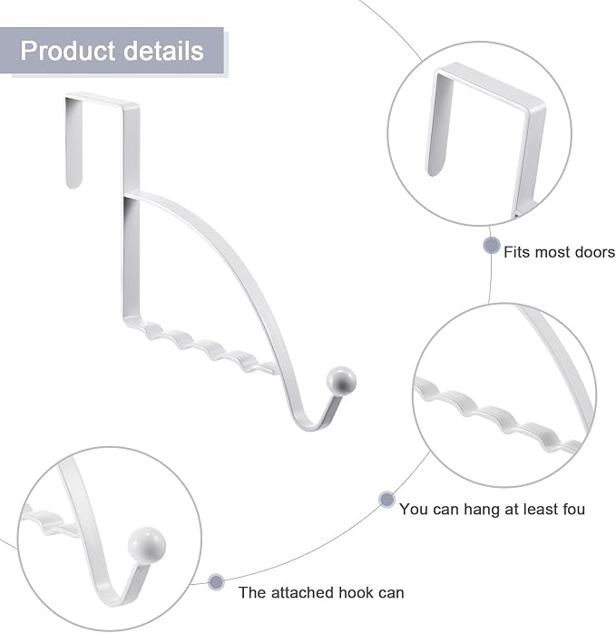 Hotop 2 Pcs Over The Door Hooks Over Door Hanger Sturdy Valet Hooks Mounted Hanging Storage Organizer Rack for Clothes Coats Towels Hats Scarves Purses(White)
