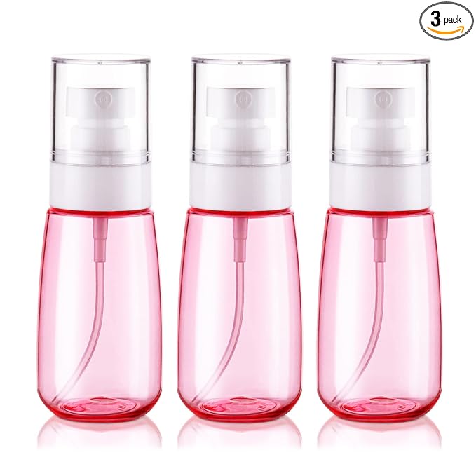 Cosywell Travel Size Spray Bottle TSA Approved 2oz 60ml 3 Pack Leak Proof Fine Mist Spray Bottles Empty Plastic Refillable Mist Sprayer for Perfume Essential Oils Toners Rose Water Cosmetics (3Pink)