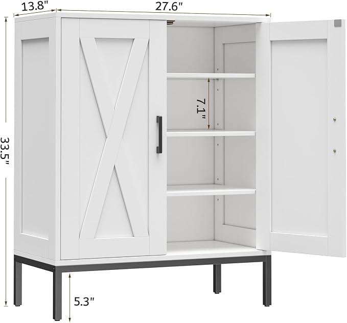 Homleke Farmhouse Shoe Cabinet with 2 Barn Doors & Metal Legs | Tall 4-Tier Shoe Storage Cabinet, 3 Adjustable Shelves, Shoe Rack Organizer, for Entryway, Hallway, Closet, White