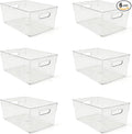 6 Pack Thick Clear Stackable Storage Bins, Cabinet Organizer, Plastiic Containers with Handle for Kitchens, Bathrooms and Fridge and Desktop