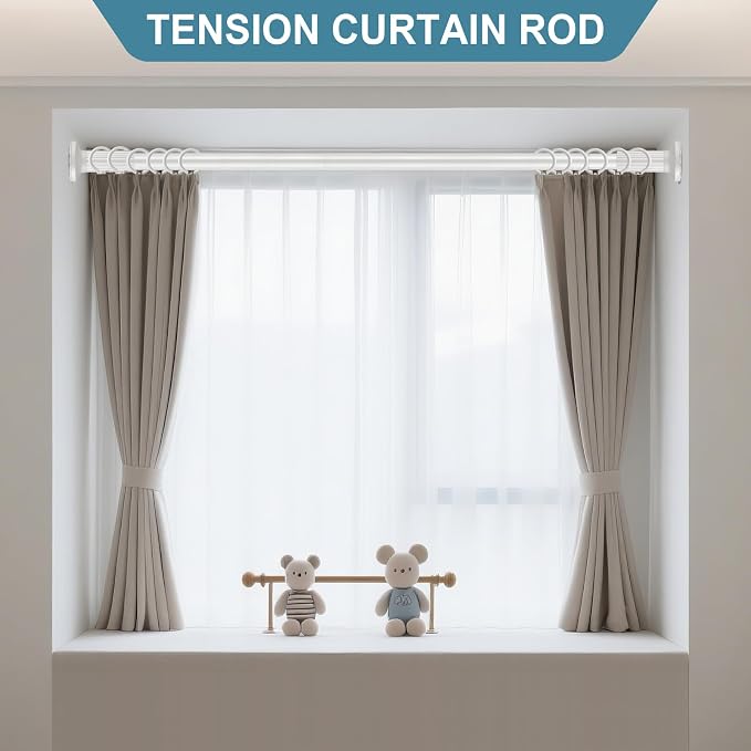 ZOCONE Tension Curtain Rod 51-168In(4-14Ft),No Drill Curtain Rods for Window Outdoor Patio,Adjustable Shower Curtain Rod for Bathroom Renter Friendly,Heavy Duty Extra Long Tension Rod Never Rust,White