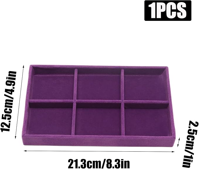 Velvet Jewelry Trays for Drawers, Purple Stackable Jewelry Drawer Organizer Inserts, Ring Earring Necklace Bracelet Holder Organizer Storage Display Tray with Removable Dividers, 6 Grids