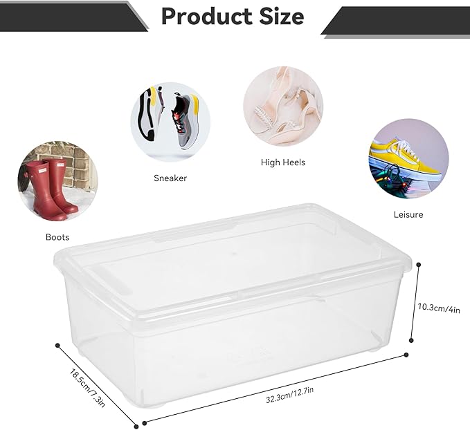 novelinks 12 Pack 6 Quart Stackable Shoe Storage Bins with Lids (Clear) | Clear Shoe Storage Boxes, Shoe Bins, Shoe Containers, Shoe Boxes Clear Plastic Stackable, Craft Organizers and Storage